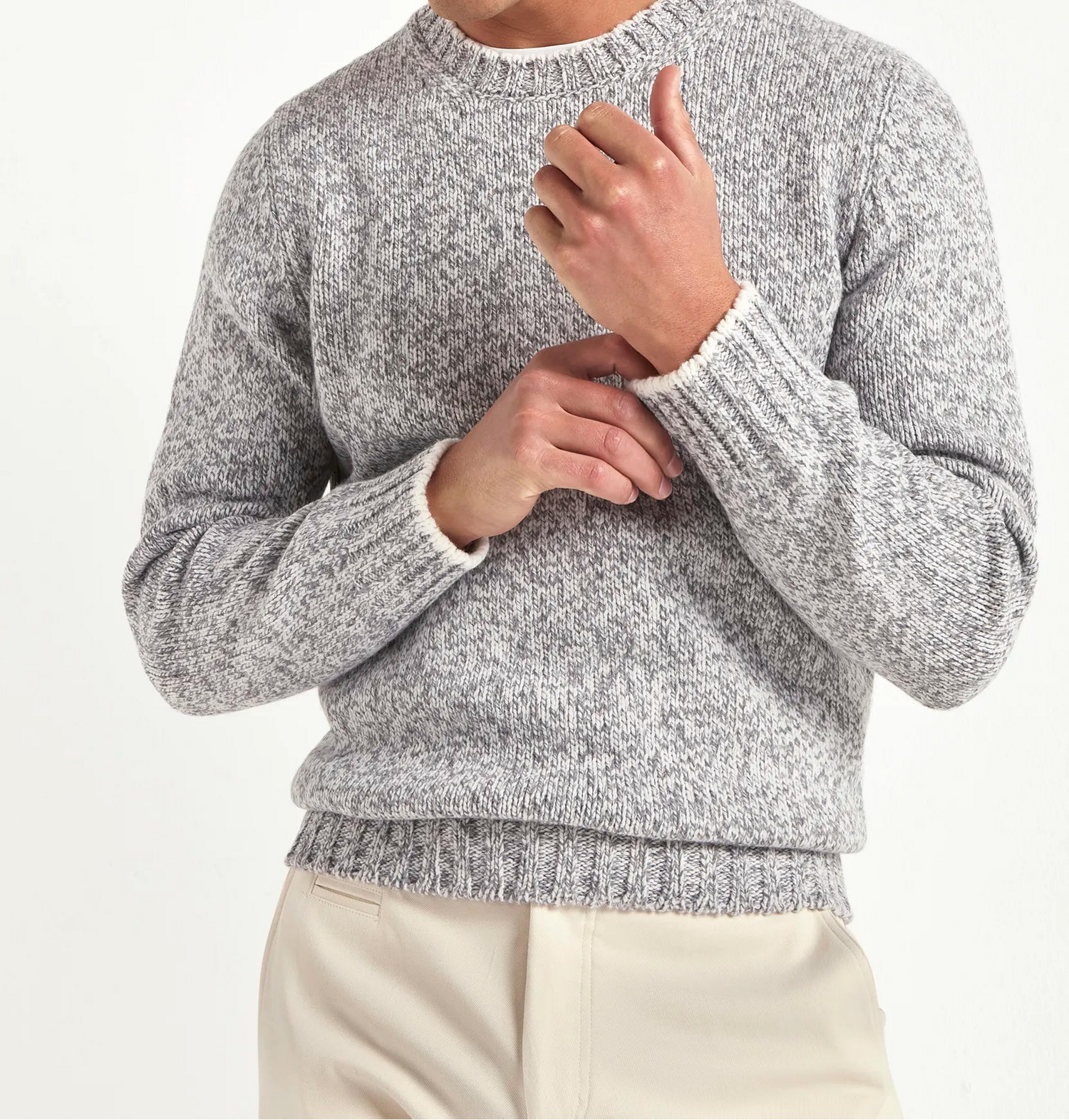 Pini Parma Men made in italy Light grey mouline round neck 