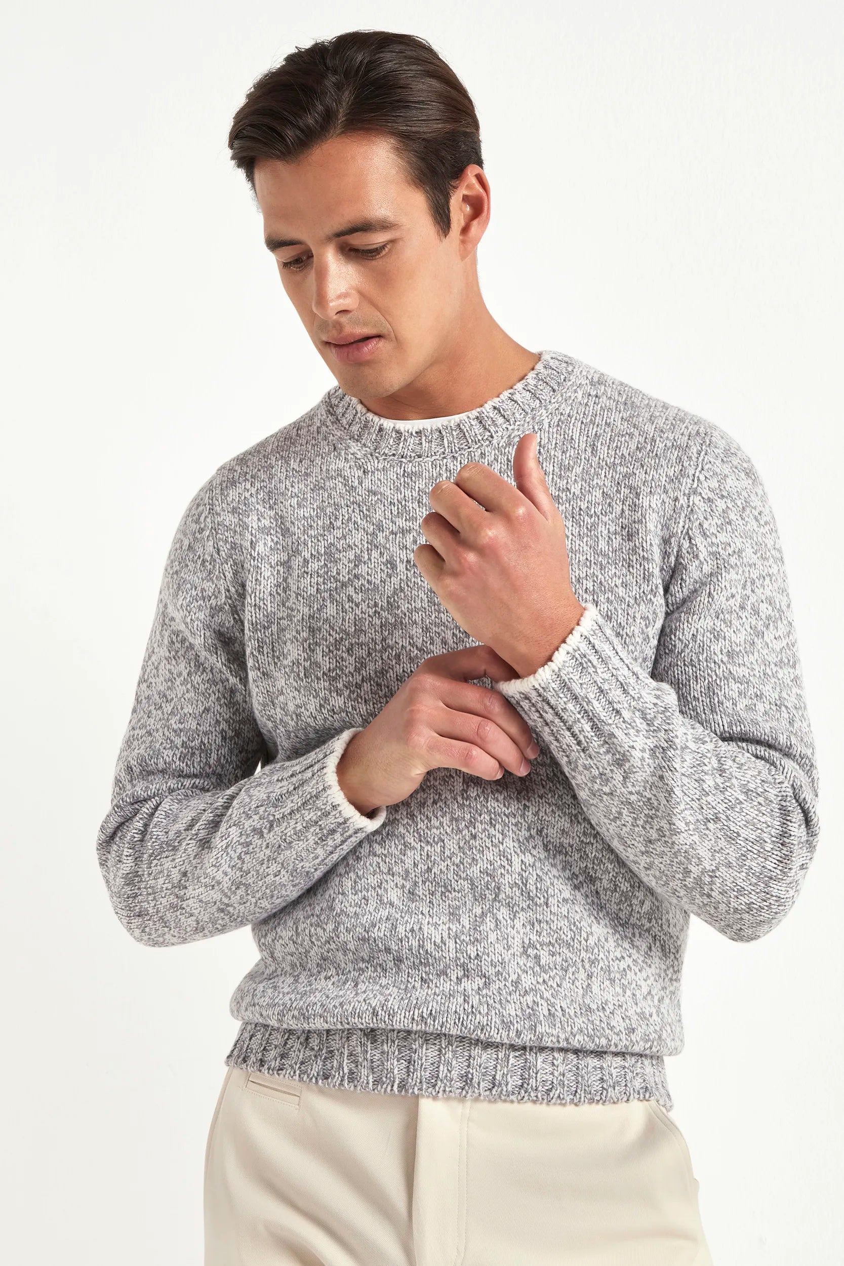 Girocollo mouline grigio chiaro - Made in Italy