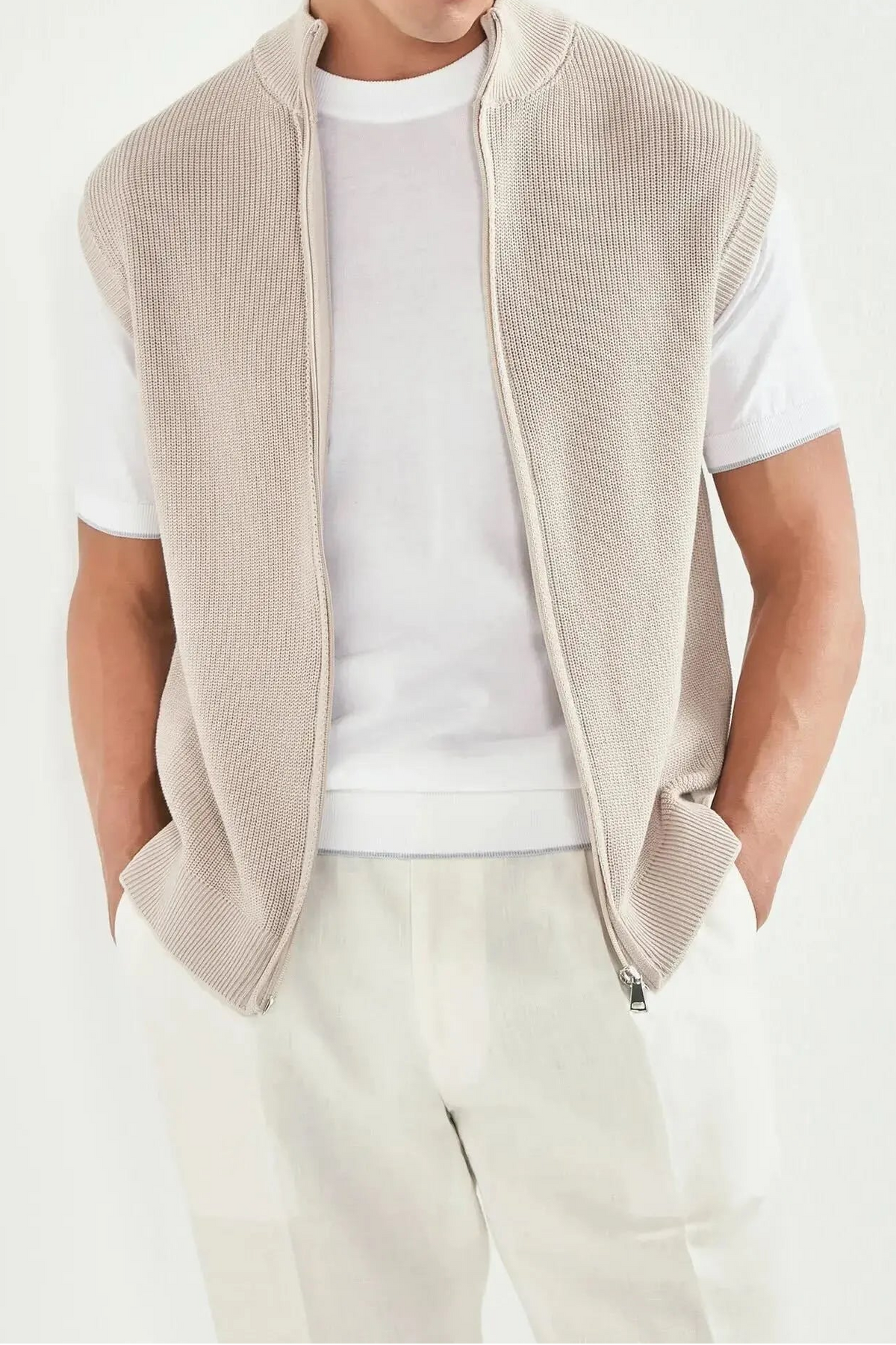 Beige knitted vest - Made in Italy