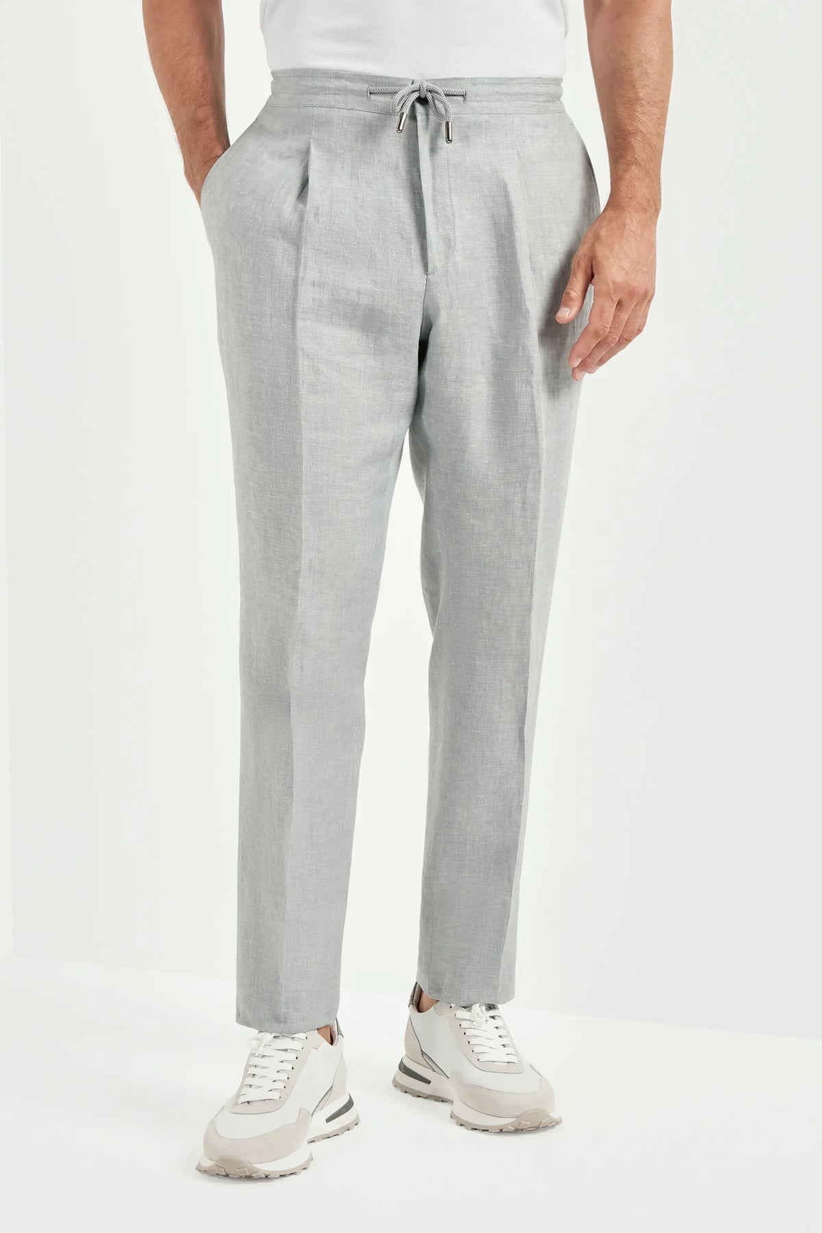 Pantaloni Alassio in lino grigio cielo - Made in Italy