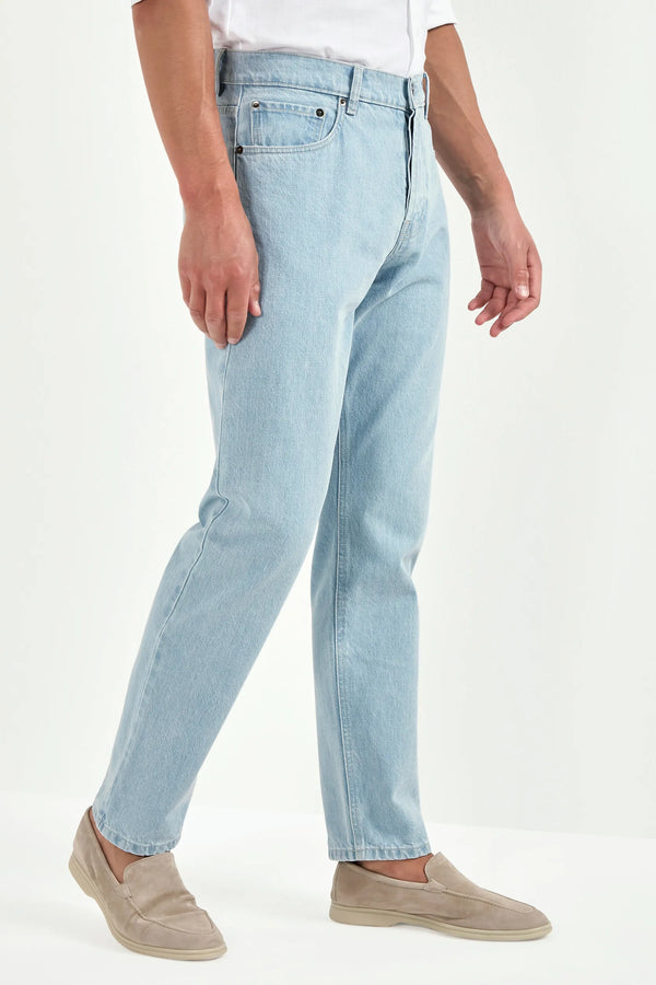 bleached straight jeans, men's light jeans, italian denim jeans, candiani cotton jeans, luxury men's jeans, elegant men's denim, refined straight jeans, tailored light jeans, premium italian denim, sophisticated men's jeans, timeless straight denim, upscale men's jeans, classic light wash jeans, italian craftsmanship denim, premium candiani jeans, refined italian straight jeans