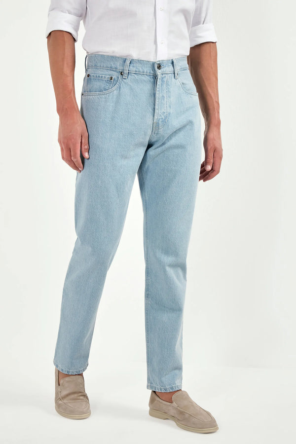 bleached straight jeans, men's light jeans, italian denim jeans, candiani cotton jeans, luxury men's jeans, elegant men's denim, refined straight jeans, tailored light jeans, premium italian denim, sophisticated men's jeans, timeless straight denim, upscale men's jeans, classic light wash jeans, italian craftsmanship denim, premium candiani jeans, refined italian straight jeans