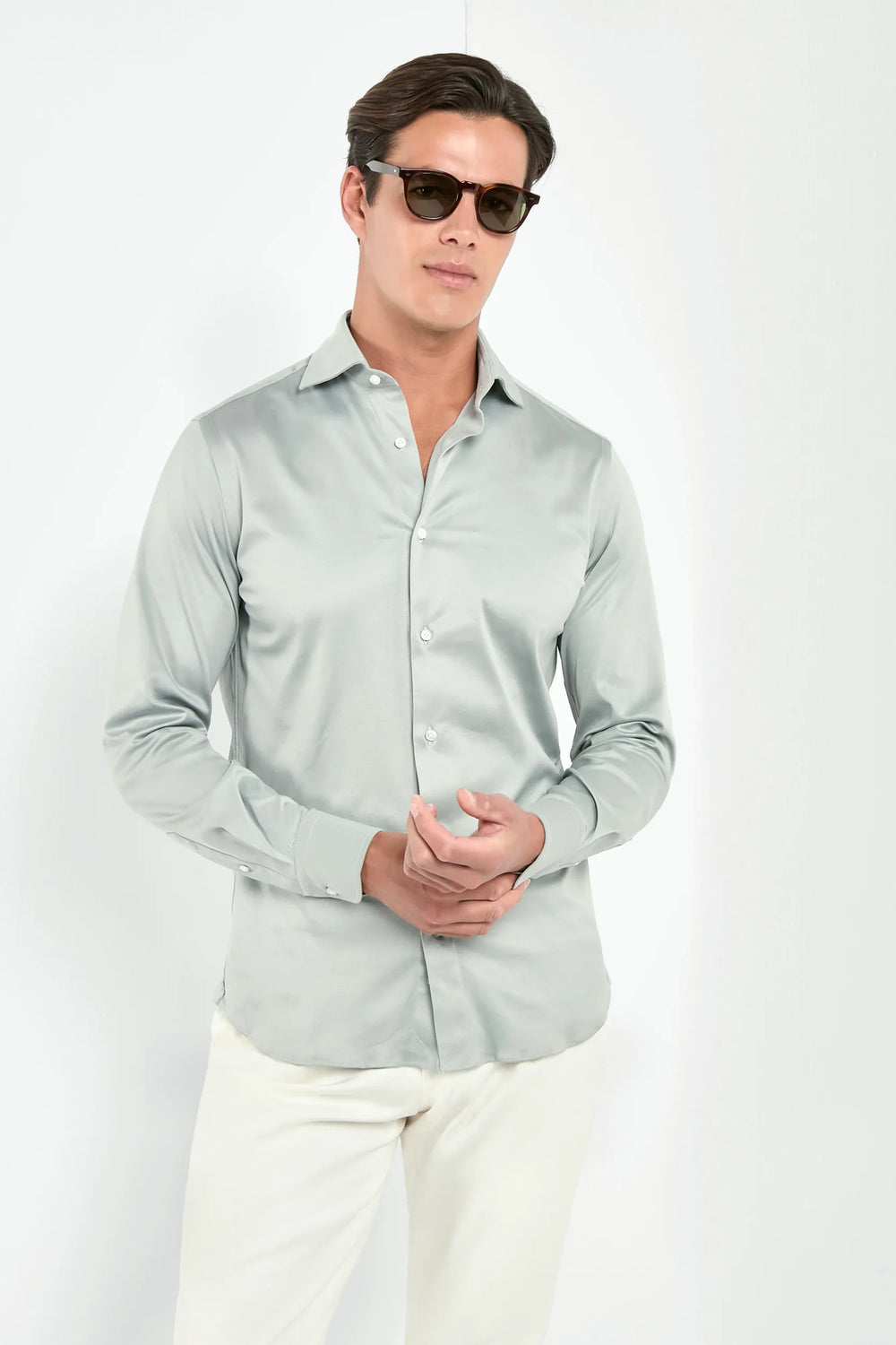 Light sage mercerised cotton shirt Light sage mercerised cotton shirt