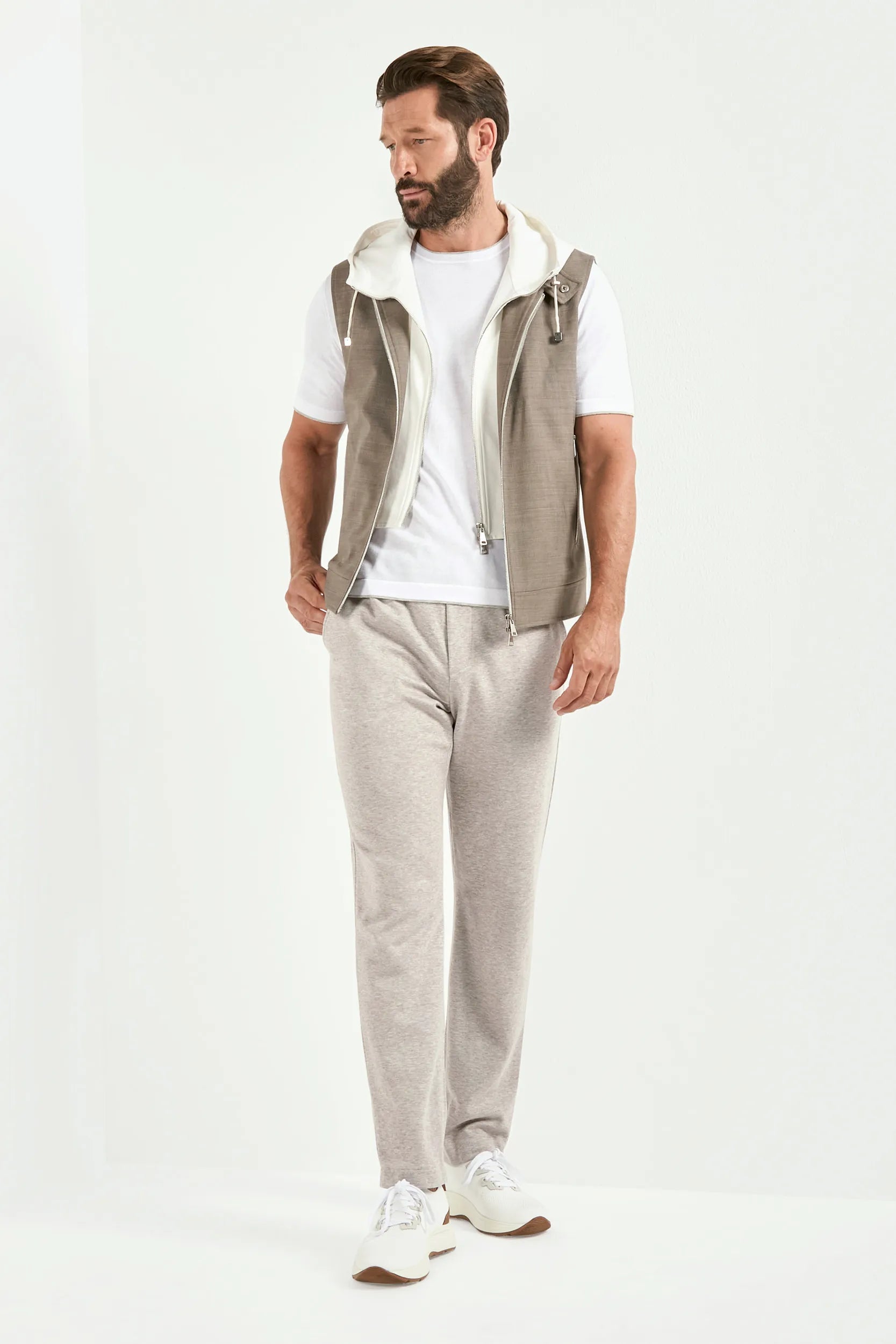 tobacco hooded vest, men's brown vest, italian hooded vest, tobacco sleeveless jacket, luxury men's outerwear, elegant men's vest, refined hooded vest, tailored tobacco vest, premium italian vest, sophisticated men's outerwear, timeless italian vest, upscale men's hooded vest, classic tobacco vest, italian craftsmanship vest, premium men's sleeveless vest, refined italian hooded vest