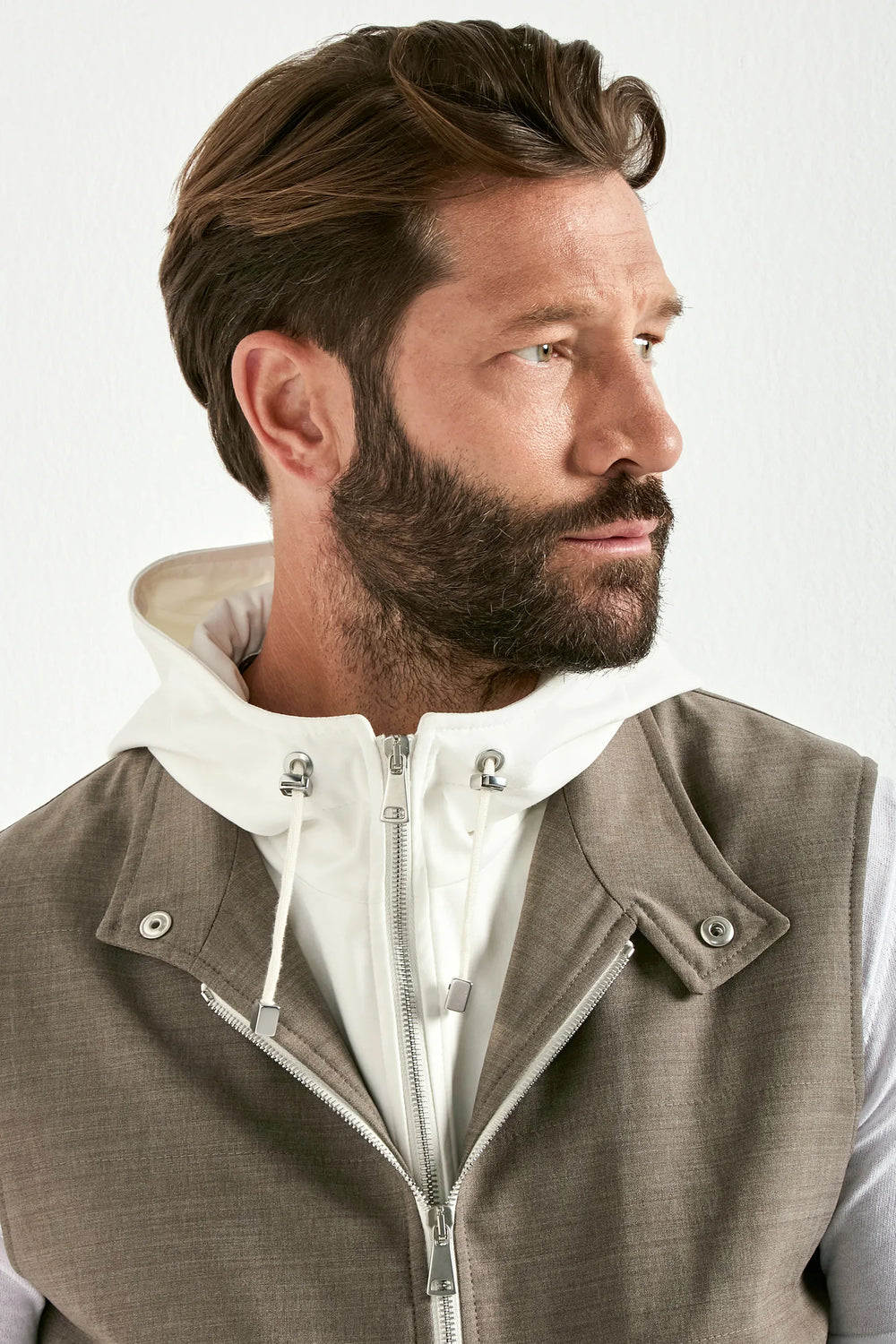 tobacco hooded vest, men's brown vest, italian hooded vest, tobacco sleeveless jacket, luxury men's outerwear, elegant men's vest, refined hooded vest, tailored tobacco vest, premium italian vest, sophisticated men's outerwear, timeless italian vest, upscale men's hooded vest, classic tobacco vest, italian craftsmanship vest, premium men's sleeveless vest, refined italian hooded vest