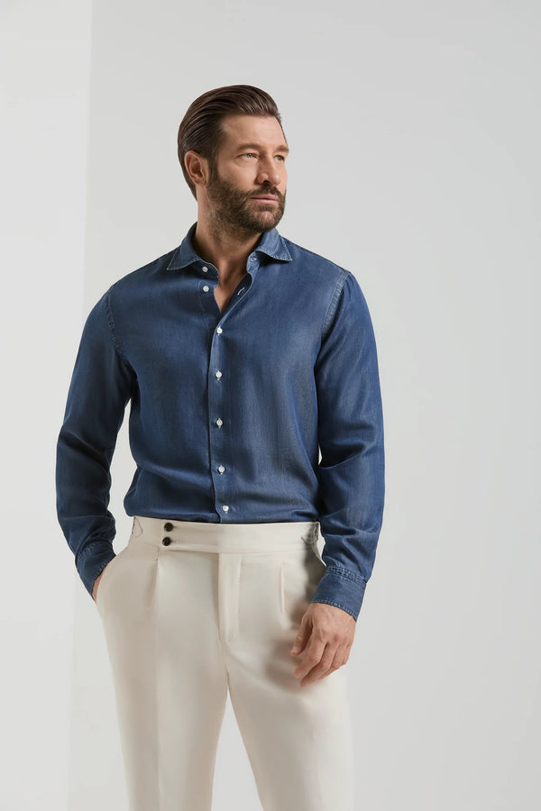 Camicia in denim blu scuro - Made in Italy