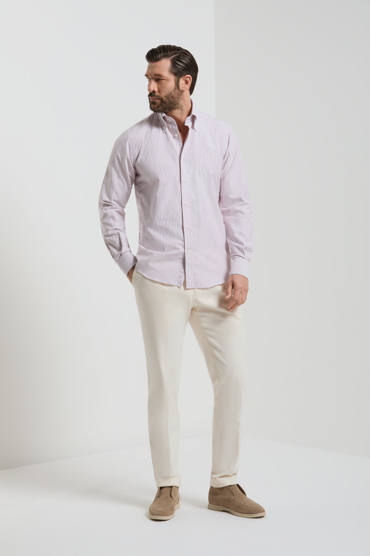 Camicia button down bordeaux a righe - Made In Italy
