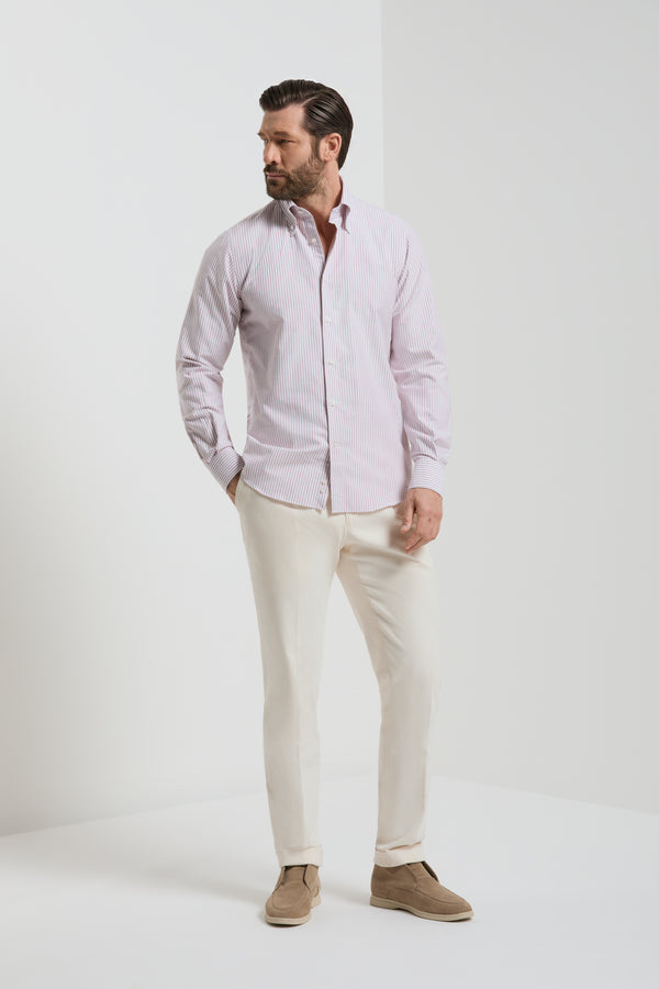 Camicia button down bordeaux a righe - Made In Italy