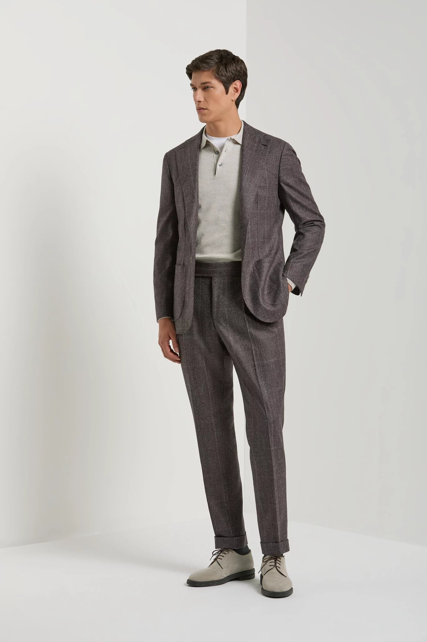 Men Pini Parma plum suit glen check pattern made in Italy in wool 