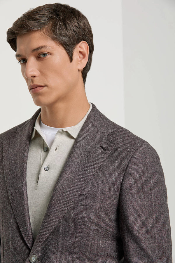 Men Pini Parma plum suit glen check pattern made in Italy in wool 