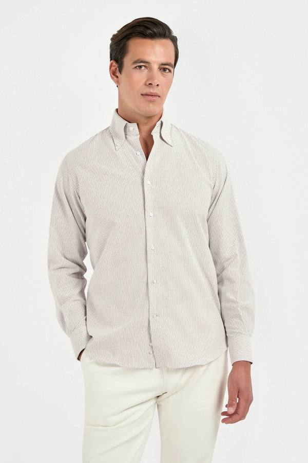 plum striped shirt, men's striped button down, italian brushed cotton shirt, plum button down shirt, luxury men's shirt, elegant men's shirt, refined striped shirt, tailored plum shirt, premium italian shirt, sophisticated men's button down, timeless italian shirt, upscale men's shirt, classic striped shirt, italian craftsmanship shirt, premium men's brushed cotton shirt, refined italian striped shirt