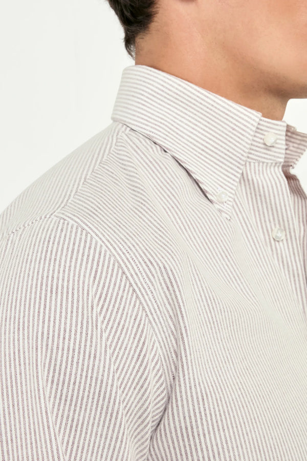 plum striped shirt, men's striped button down, italian brushed cotton shirt, plum button down shirt, luxury men's shirt, elegant men's shirt, refined striped shirt, tailored plum shirt, premium italian shirt, sophisticated men's button down, timeless italian shirt, upscale men's shirt, classic striped shirt, italian craftsmanship shirt, premium men's brushed cotton shirt, refined italian striped shirt