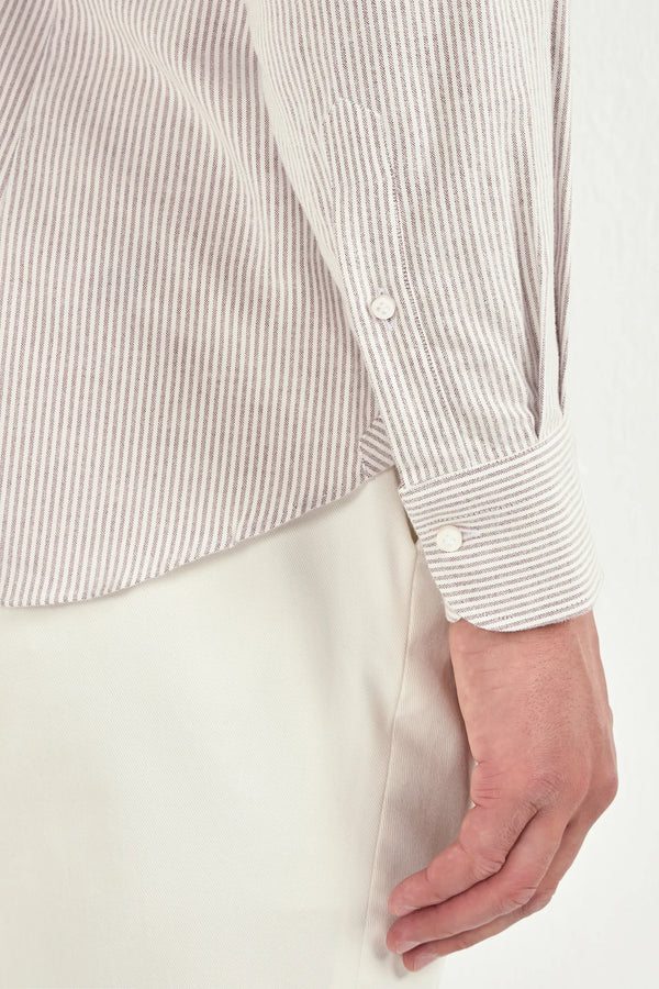 plum striped shirt, men's striped button down, italian brushed cotton shirt, plum button down shirt, luxury men's shirt, elegant men's shirt, refined striped shirt, tailored plum shirt, premium italian shirt, sophisticated men's button down, timeless italian shirt, upscale men's shirt, classic striped shirt, italian craftsmanship shirt, premium men's brushed cotton shirt, refined italian striped shirt