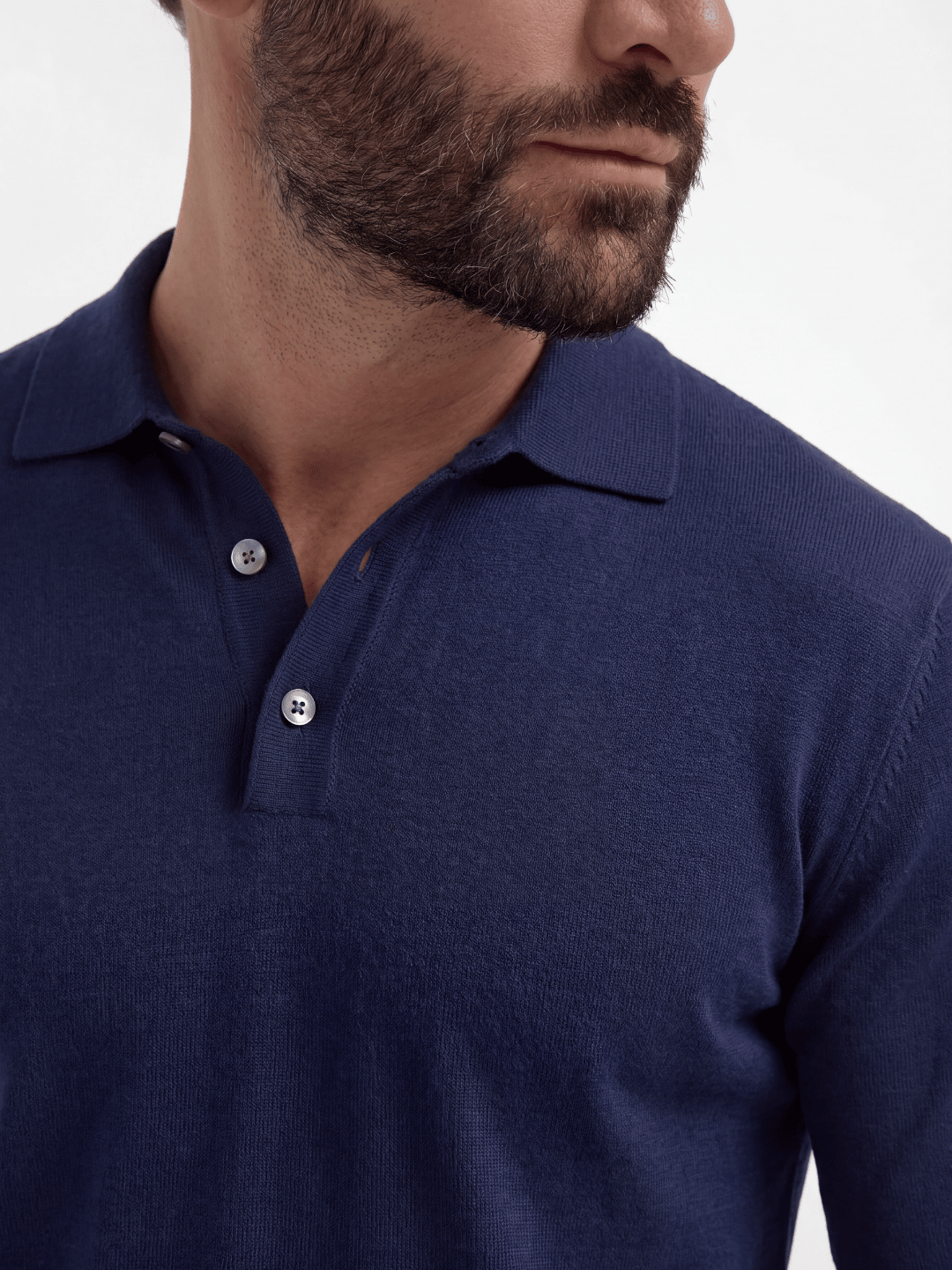 Polo bleu à manches longues - Made in Italy