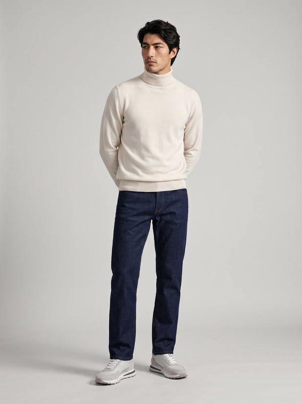 Raw cotton and cashmere straight jeans - Made in Italy