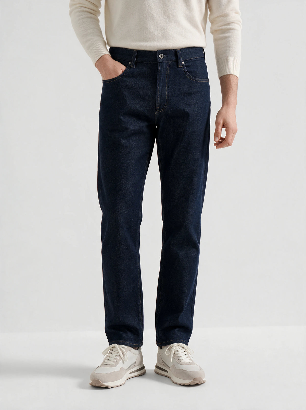 Raw cotton and cashmere straight jeans - Made in Italy
