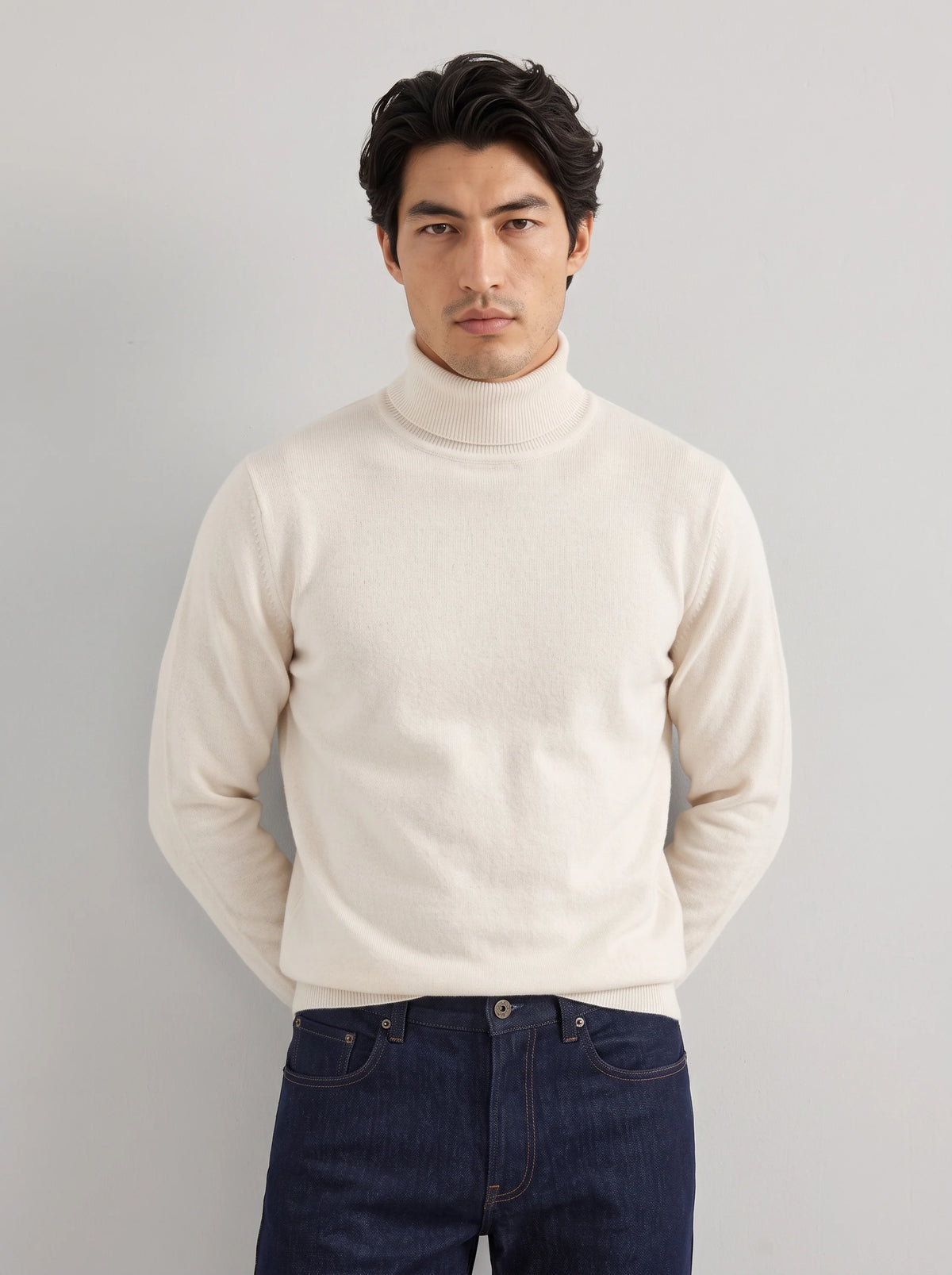 Raw cotton and cashmere straight jeans - Made in Italy