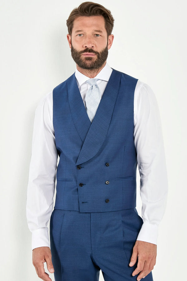 Men Pini Parma blue double breasted suit made in italy in wool from Tallia Di Delfino “Napoli”