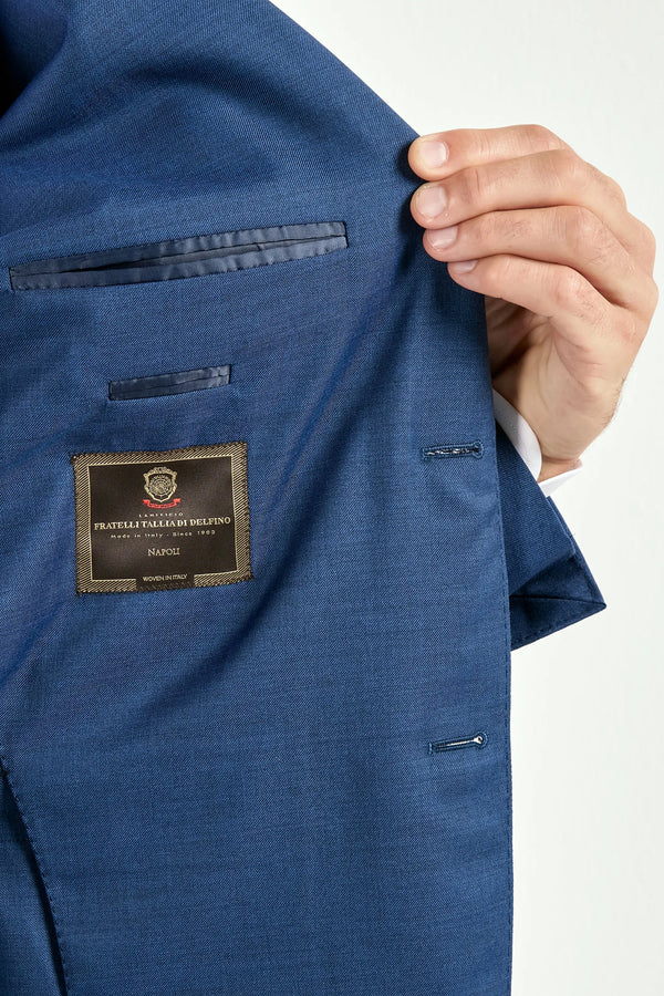Men Pini Parma blue single breasted suit made in italy in wool from Tallia Di Delfino “Napoli”