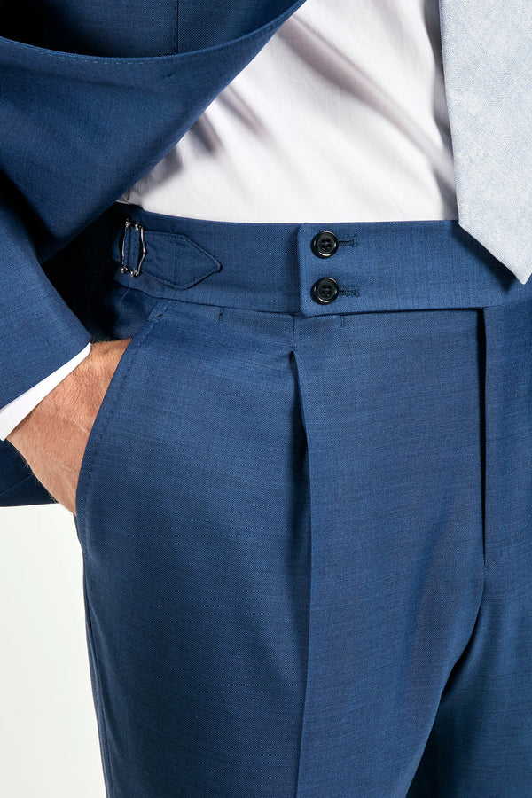 Men Pini Parma blue single breasted suit made in italy in wool from Tallia Di Delfino “Napoli”