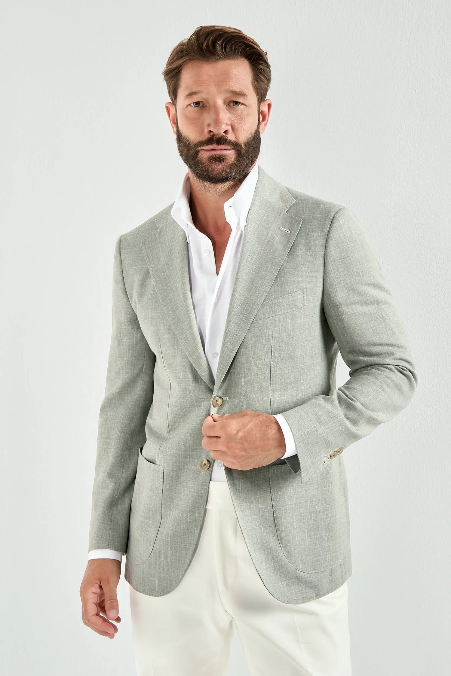 Veste en laine, soie et lin Sauge - Made in Italy