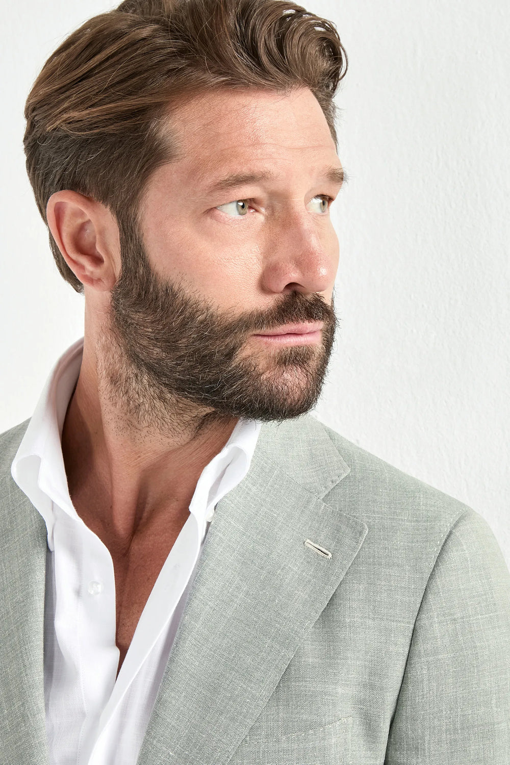 Giacca in lana, seta e lino salvia - Made in Italy