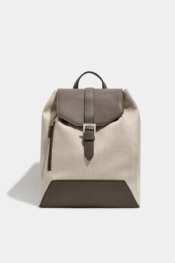 Sand canvas & leather backpack - Made in Italy