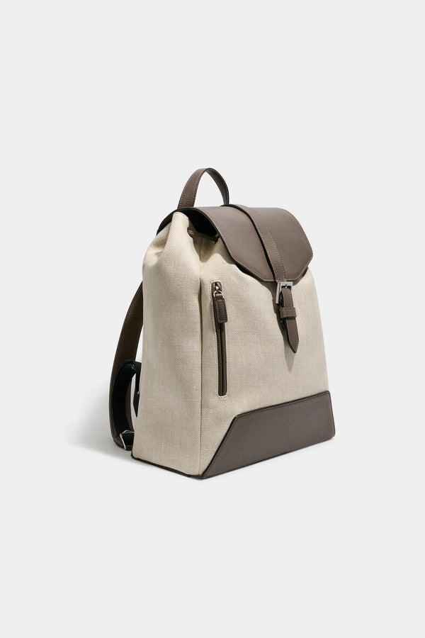 Sand canvas & leather backpack - Made in Italy