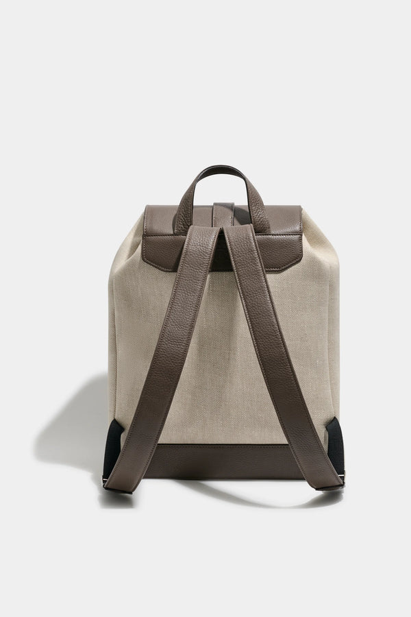 Sand canvas & leather backpack - Made in Italy