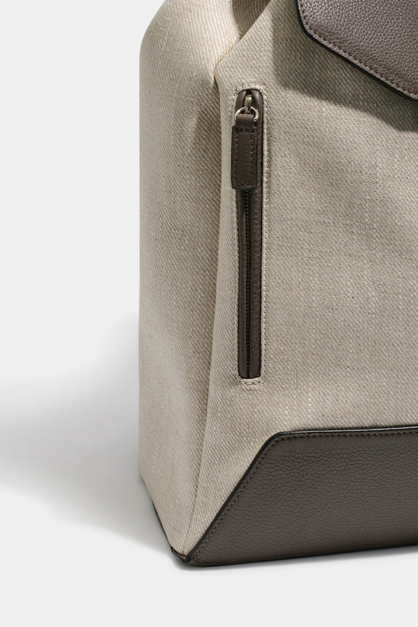Sand canvas & leather backpack - Made in Italy