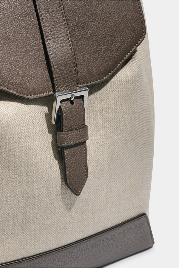 Sand canvas & leather backpack - Made in Italy