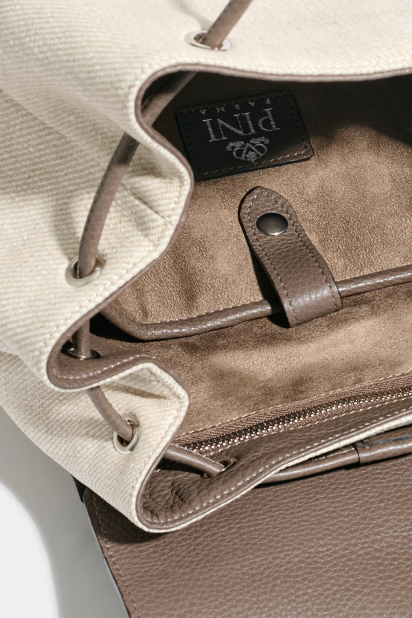 Sand canvas & leather backpack - Made in Italy