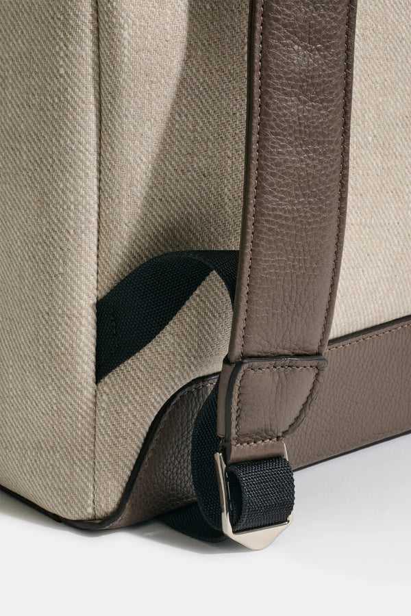 Sand canvas & leather backpack - Made in Italy