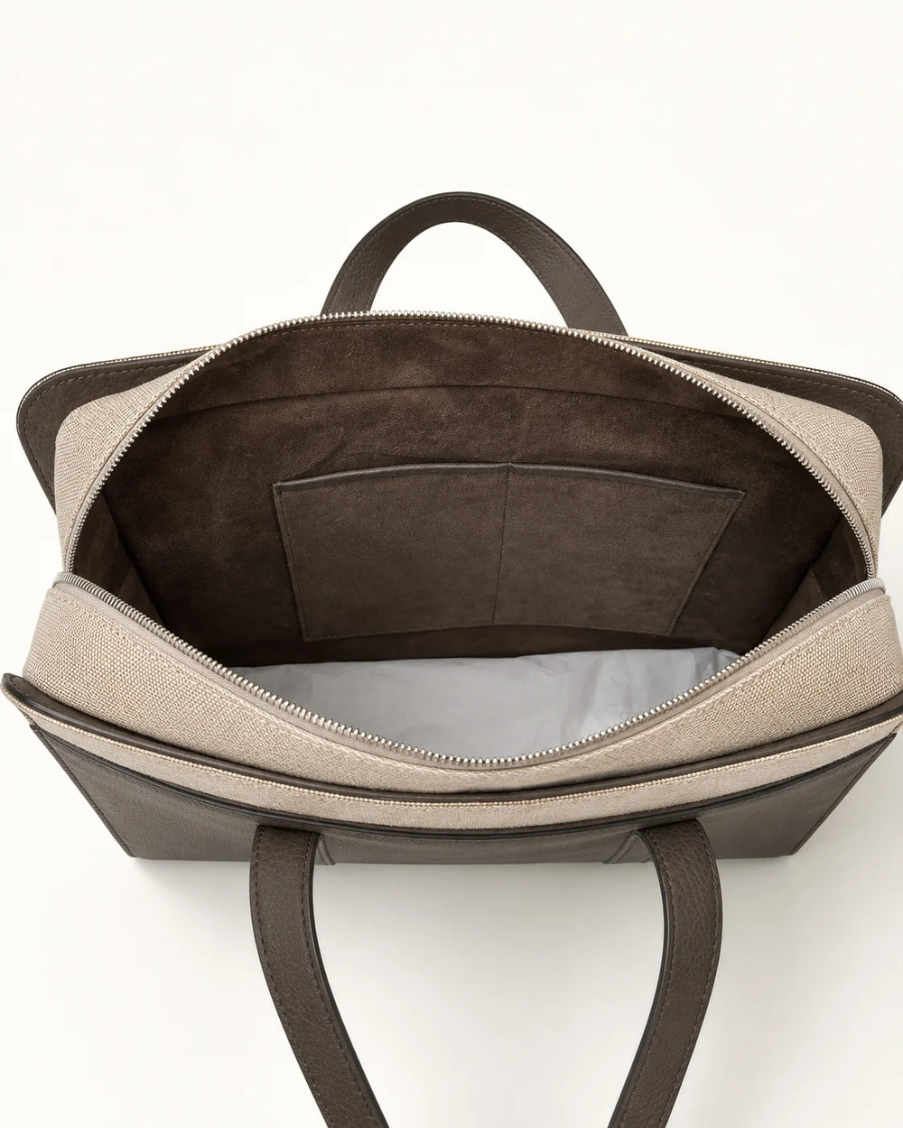 Men Pini Parma beige and taupe briefcase made in italy in canvas and leather