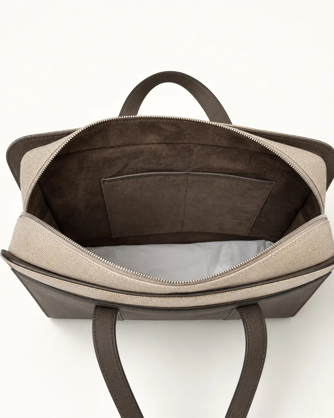 Men Pini Parma beige and taupe briefcase made in italy in canvas and leather
