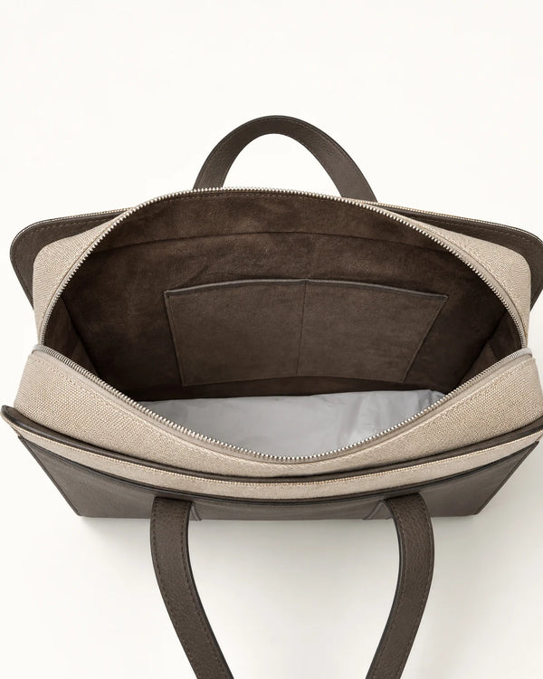 Men Pini Parma beige and taupe briefcase made in italy in canvas and leather