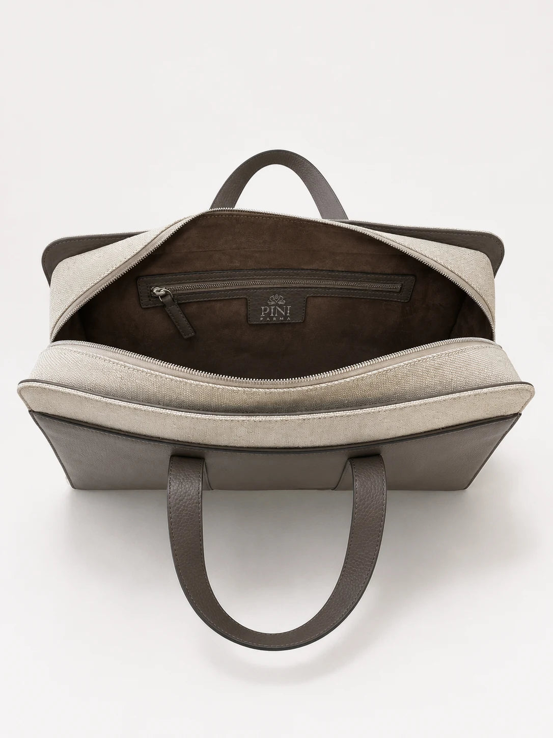 Men Pini Parma beige and taupe briefcase made in italy in canvas and leather