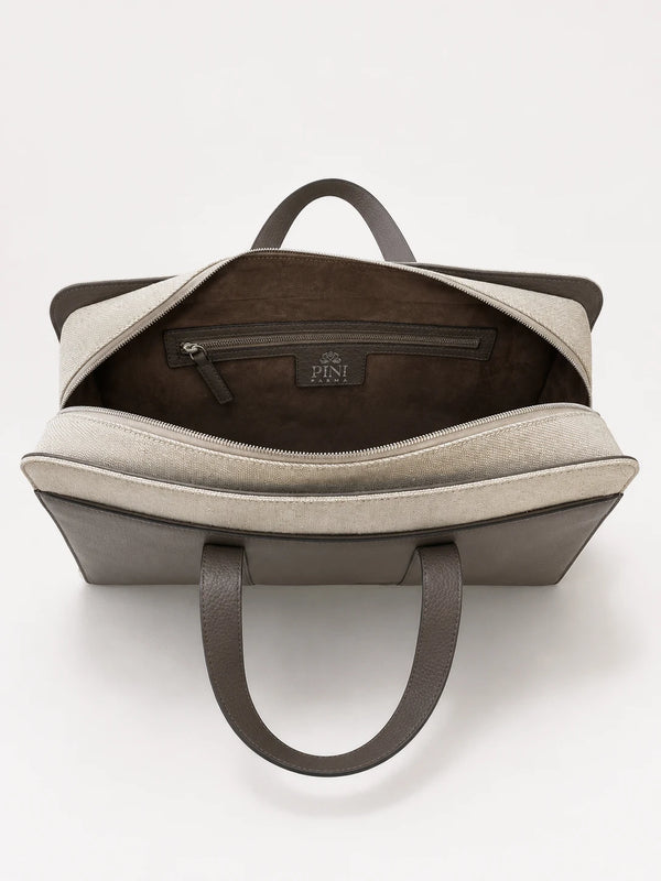 Men Pini Parma beige and taupe briefcase made in italy in canvas and leather