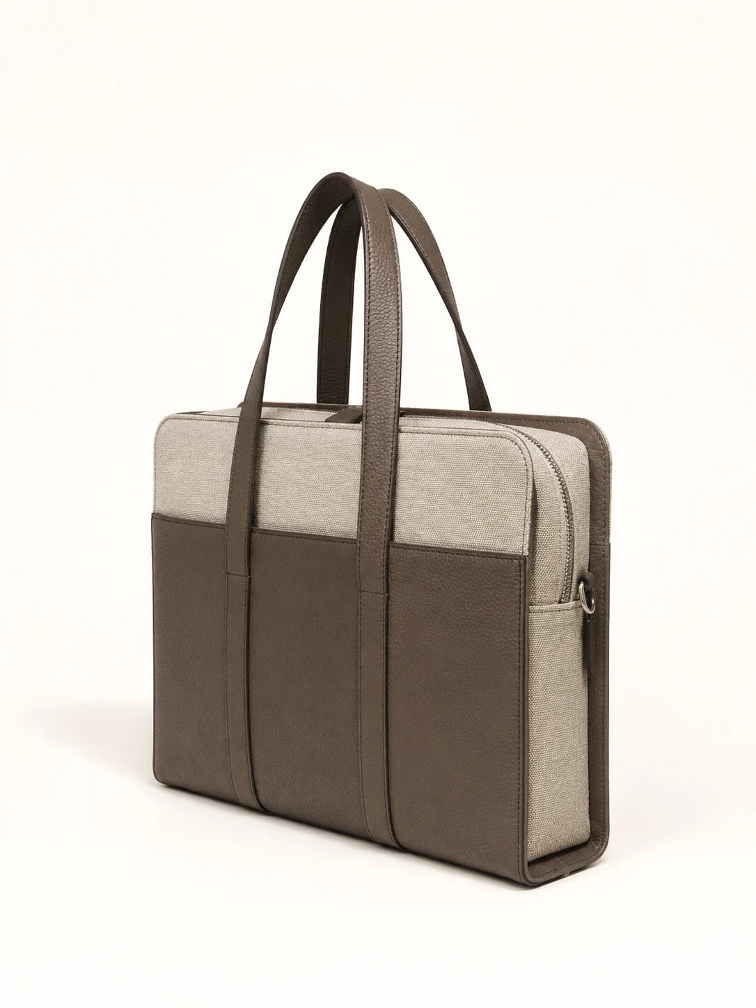 Men Pini Parma beige and taupe briefcase made in italy in canvas and leather