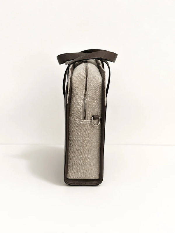 Men Pini Parma beige and taupe briefcase made in italy in canvas and leather