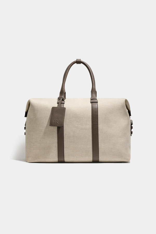 Sand canvas & leather weekender bag - Made in Italy