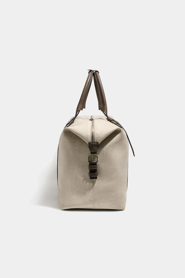 Sand canvas & leather weekender bag - Made in Italy
