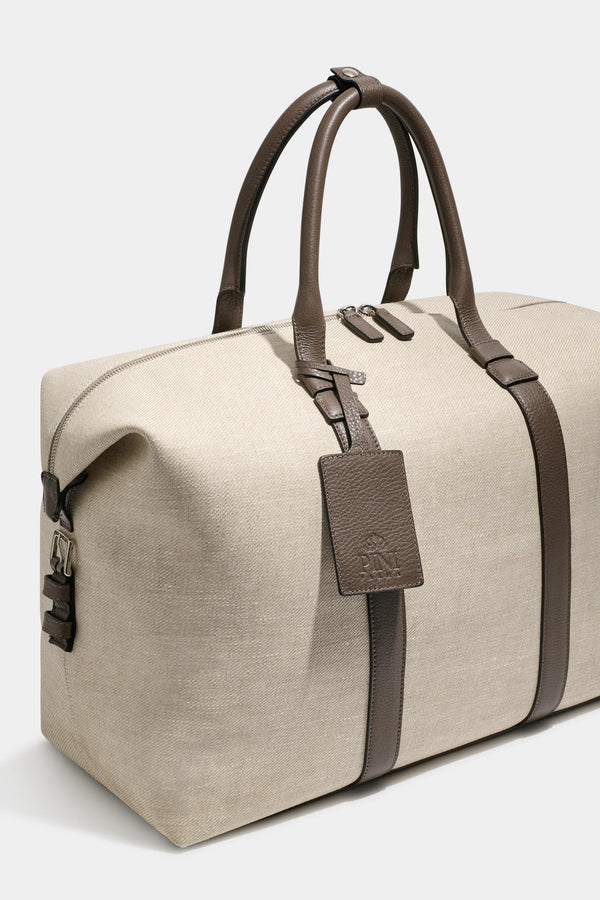 Sand canvas & leather weekender bag - Made in Italy