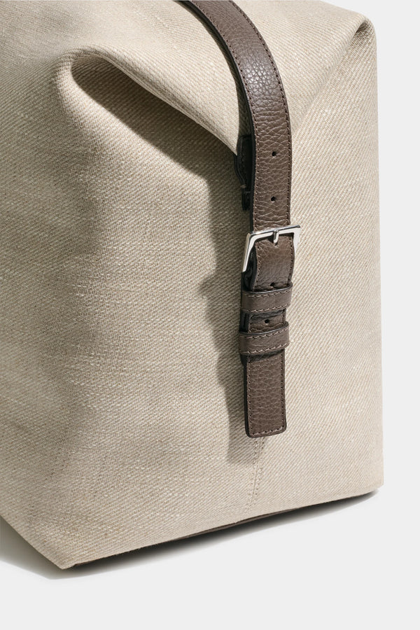 Sand canvas & leather weekender bag - Made in Italy