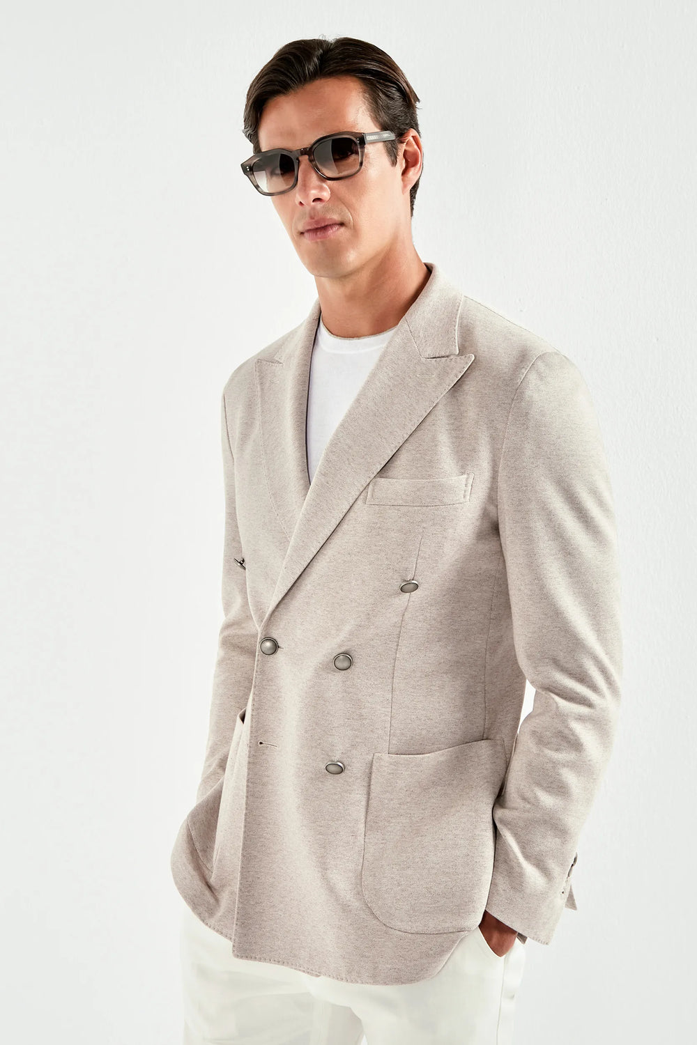 sand jersey jacket, men's sand blazer, italian jersey jacket, sand double breasted jacket, luxury men's blazer, elegant men's jacket, refined jersey blazer, tailored sand jacket, premium italian jacket, sophisticated men's blazer, timeless italian jacket, upscale men's jersey blazer, classic sand jacket, italian craftsmanship jacket, premium men's double breasted jacket, refined italian jersey jacket