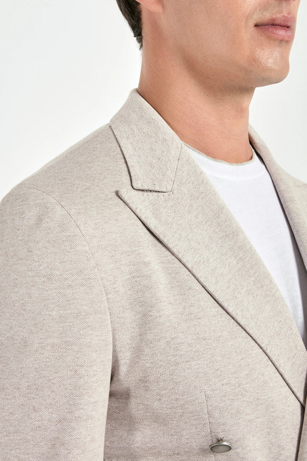 sand jersey jacket, men's sand blazer, italian jersey jacket, sand double breasted jacket, luxury men's blazer, elegant men's jacket, refined jersey blazer, tailored sand jacket, premium italian jacket, sophisticated men's blazer, timeless italian jacket, upscale men's jersey blazer, classic sand jacket, italian craftsmanship jacket, premium men's double breasted jacket, refined italian jersey jacket