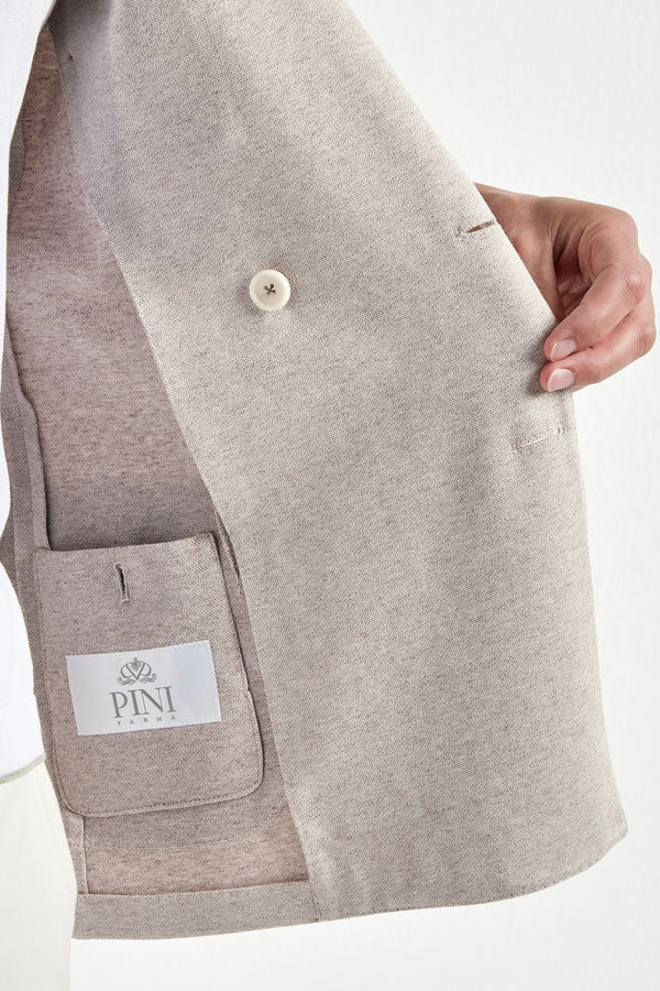 sand jersey jacket, men's sand blazer, italian jersey jacket, sand double breasted jacket, luxury men's blazer, elegant men's jacket, refined jersey blazer, tailored sand jacket, premium italian jacket, sophisticated men's blazer, timeless italian jacket, upscale men's jersey blazer, classic sand jacket, italian craftsmanship jacket, premium men's double breasted jacket, refined italian jersey jacket