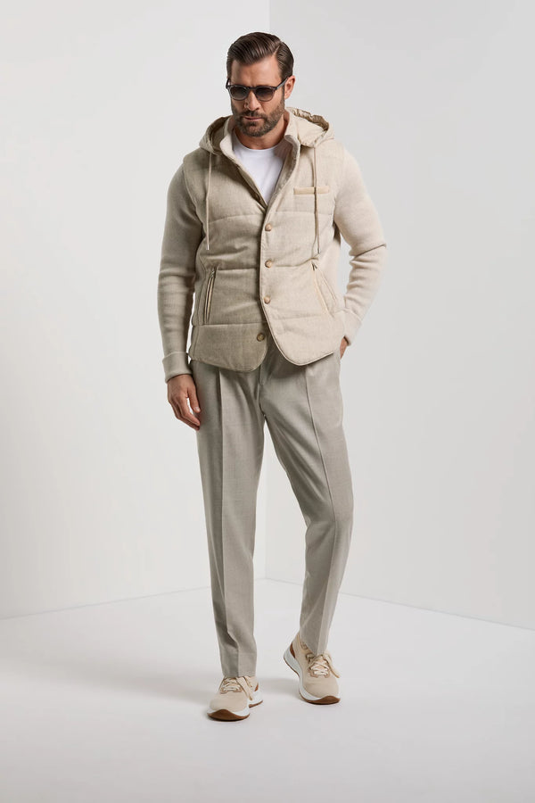 Pini Parma made in Italy men sand flannel and knit hooded jacket 