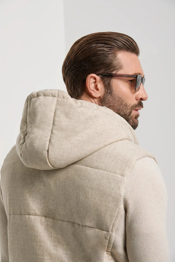 Pini Parma made in Italy men sand flannel and knit hooded jacket 
