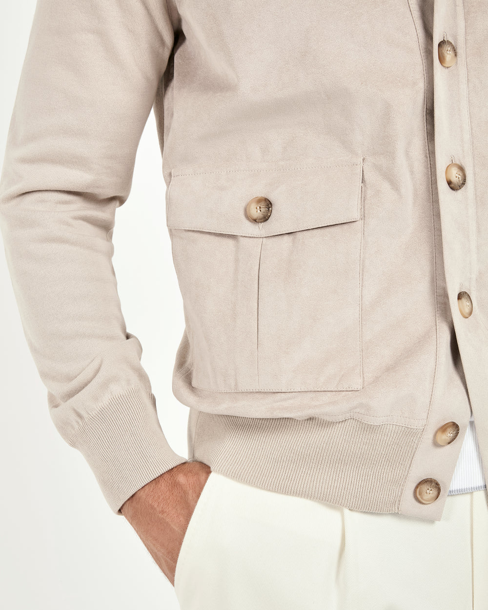 Men Pini Parma beige bomber jacket made in italy in alcantara and cotton